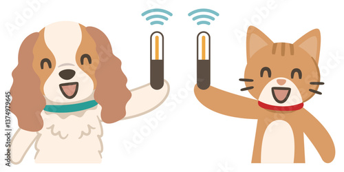 犬と猫とマイクロチップのイラスト