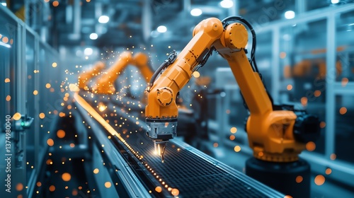 Smart Industry Robot Arms in Digital Factory - Industry 4.0 Automation Process Visualization
