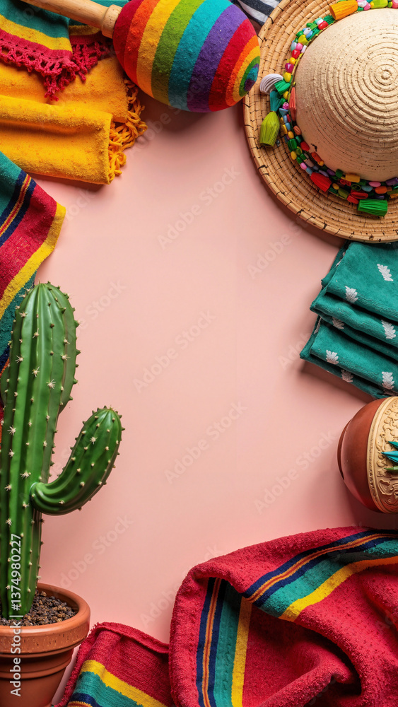Vibrant Cinco de Mayo holiday background with Mexican elements isolated on transparent background for marketing, social media, and cultural events keywords: Cinco de Mayo, Mexican, festive,