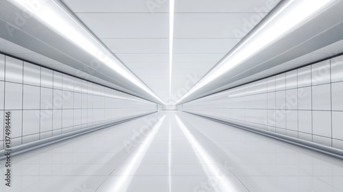 Wallpaper Mural A futuristic, minimalist corridor with bright lights, creating a sense of depth and perspective, leading towards a vanishing point. Torontodigital.ca