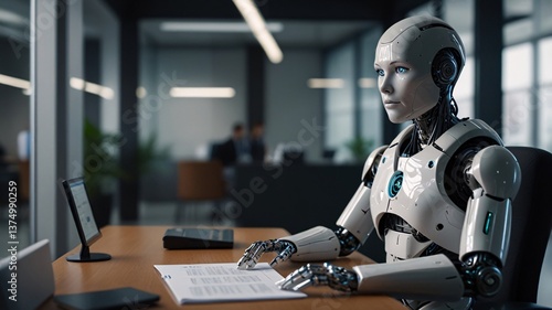 AI HR Robot Conducting a Job Interview in a Modern Corporate Office