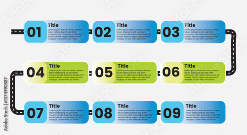 Professional 9-Step Process Infographic with Banner Elements"