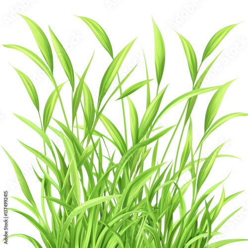 isolated transparent Background. Lush green grass with soft blades swaying gently in breeze, creating serene atmosphere