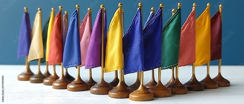 Fototapeta premium Colorful Mini Flags on Stands.
