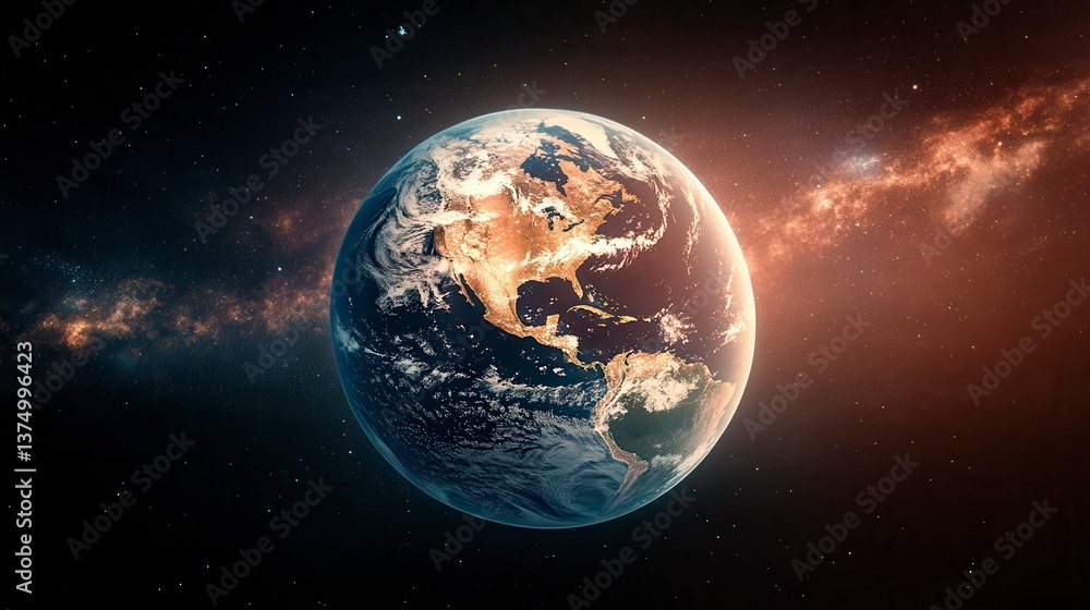 Obraz premium Stunning View of Earth in Space with Cosmic Background and Stars