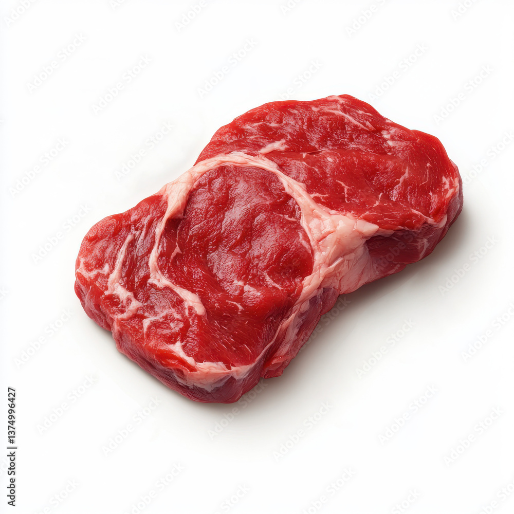 Raw ribeye steak isolated on white background showing marbled red beef meat for cooking and grilling
Raw ribeye steak isolated on white background showing marbled red beef meat for cooking and grilling