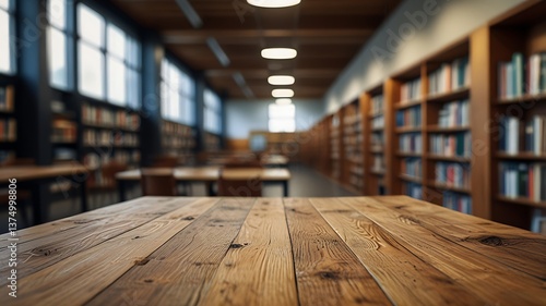 Wallpaper Mural Empty wood table top in a modern library. Torontodigital.ca