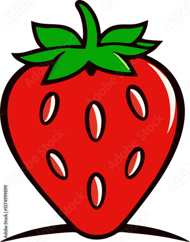 Wallpaper Mural Stylized Cartoon Strawberry, This charming illustration features a bright, stylized strawberry with a smooth, glossy finish. The strawberry is a vibrant red, with a distinct heart-shaped design Torontodigital.ca