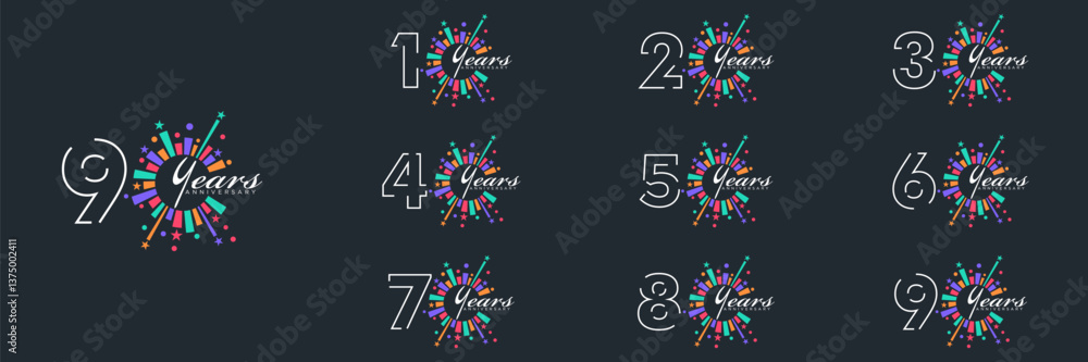 Obraz premium Collection of anniversary 10 to 90 logotype. Premium anniversary celebration emblem design