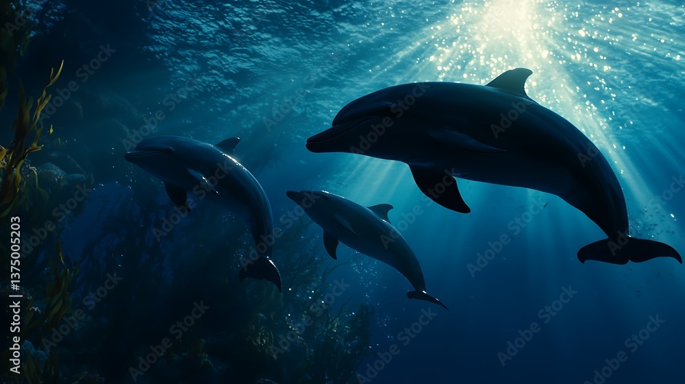 Dolphins in deep blue ocean Dolphins in deep blue ocean
