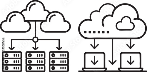 Cloud computing vector icon. Hosting server, web connection icon in flat filled and outline stroke line art.