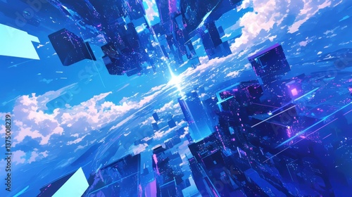 Futuristic Cityscape Above the Clouds: A Digital Art Masterpiece