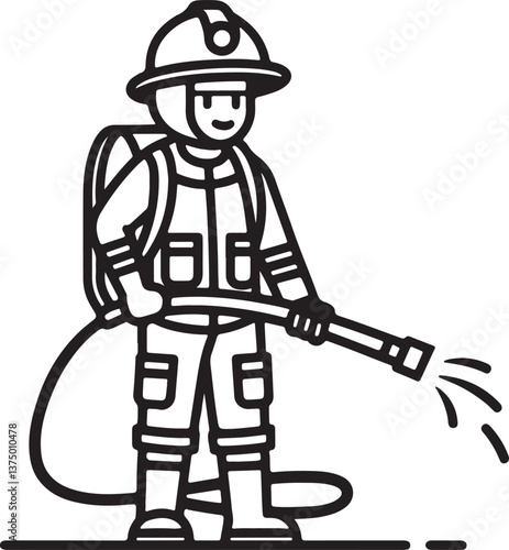 Fire fighter vector icon. Fire man and fire service working icon in flat filled and outline stroke line art.