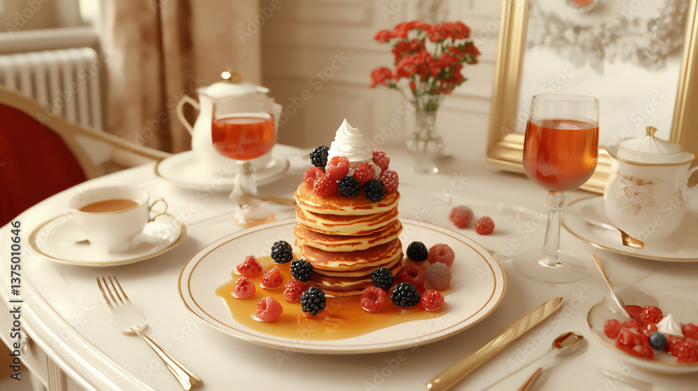 festive brunch table with pancakes festive brunch table with pancakes