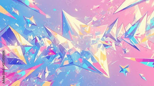 Abstract Pastel Crystal Explosion: A Whimsical Digital Art