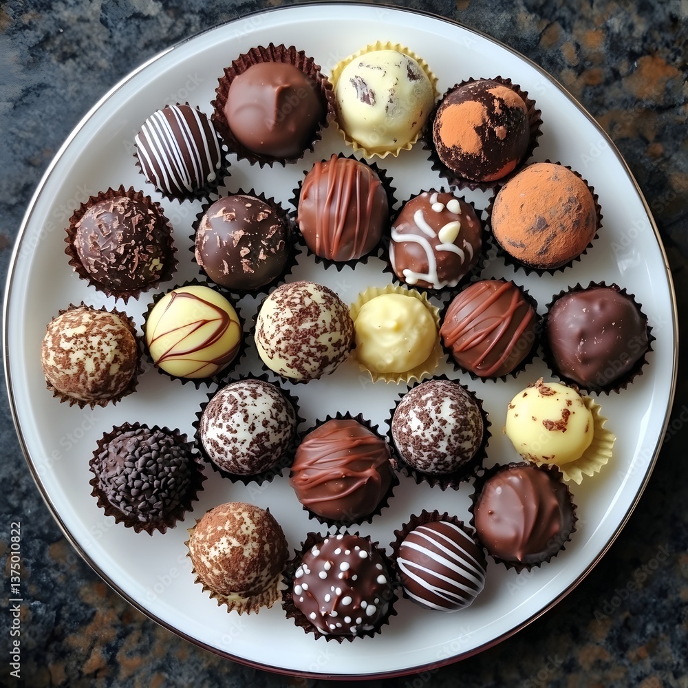 Assorted Chocolate Truffles on Plate Assorted Chocolate Truffles on Plate