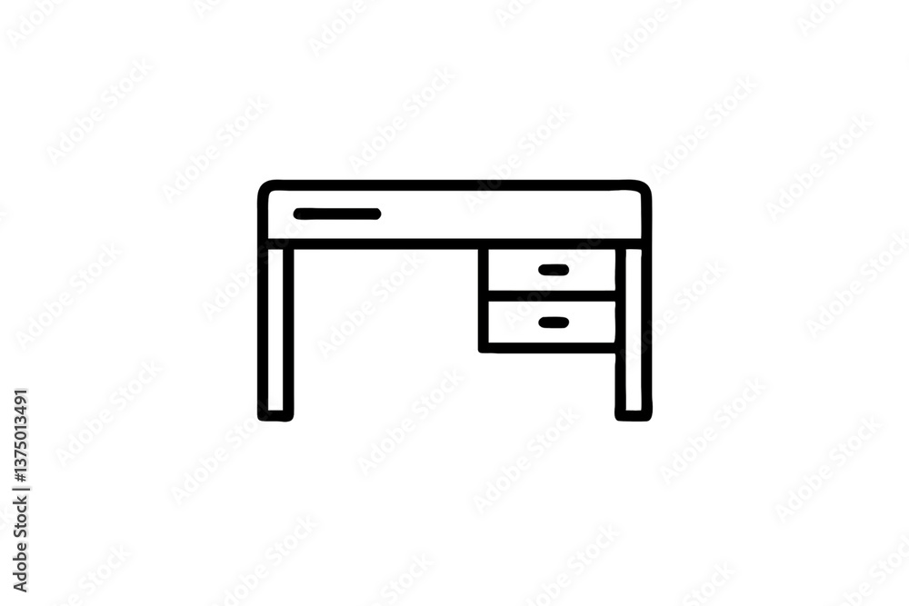 Outline Desk Icon, a desk includes two left-side drawers and a top slot, isolated on a transparent background Outline Desk Icon, a desk includes two left-side drawers and a top slot, isolated on a transparent background