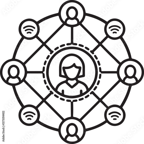People networking vector icon. Growing business with marketing policy icon in flat filled and outline stroke line art.