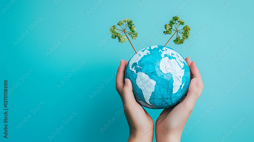 Promoting environmental awareness global perspective digital art minimalist design hands-on view sustainability concept Promoting environmental awareness global perspective digital art minimalist design hands-on view sustainability concept