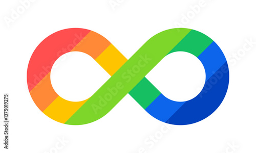 Colorful infinity symbol in rainbow gradient. Neurodiversity, inclusivity, awareness, autism acceptance concept. Flat vector icon isolated on white background
