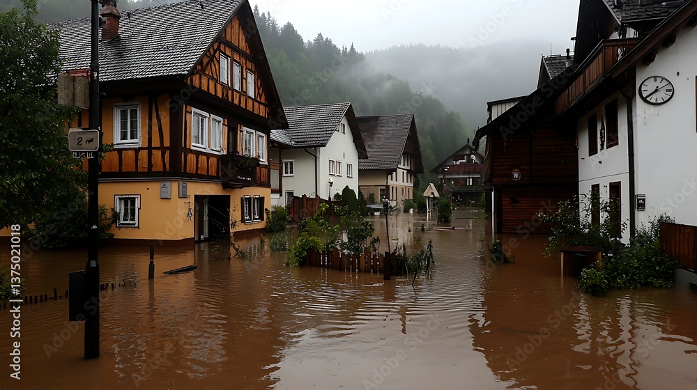 Fototapeta premium Flood in a village street