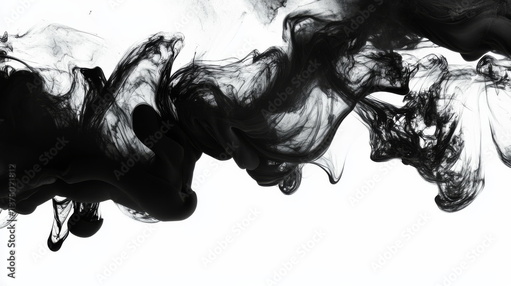 Fototapeta premium Abstract ink splatter creates dramatic effect on white