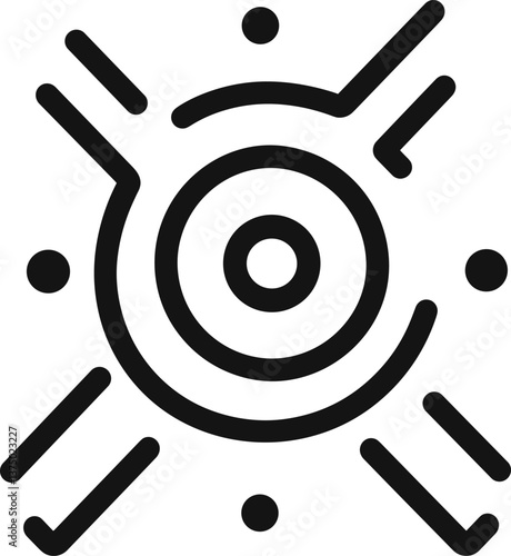 Abstract design featuring circular patterns and dynamic lines in monochrome style isolated on transparent background. Vector illustration.