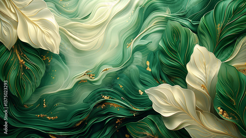 astarte.ai: Ivory Florals on Emerald Green Canvas	