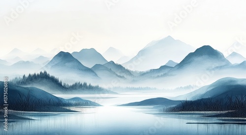 Wallpaper Mural Misty Mountain Landscape Painting Torontodigital.ca