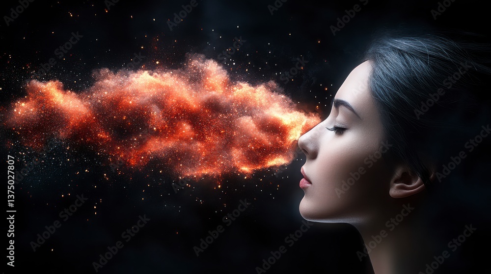 Ethereal Woman with Cosmic Dust and Colorful Cloud Effect Ethereal Woman with Cosmic Dust and Colorful Cloud Effect