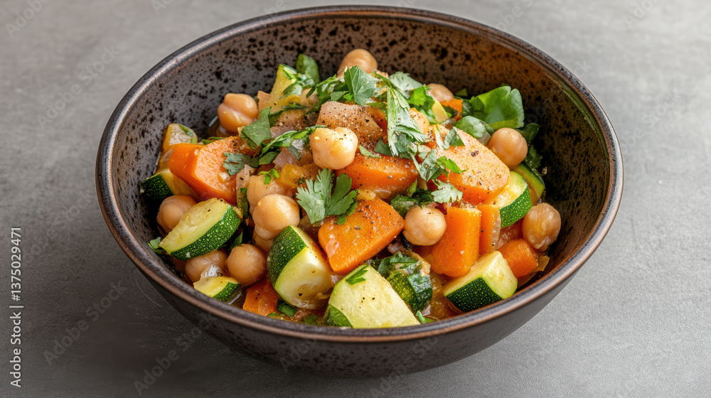 vibrant vegetarian dish featuring chickpeas, carrots, and zucchini, garnished with fresh herbs vibrant vegetarian dish featuring chickpeas, carrots, and zucchini, garnished with fresh herbs
