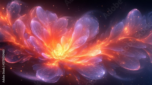 Abstract neon fractal wallpaper with space