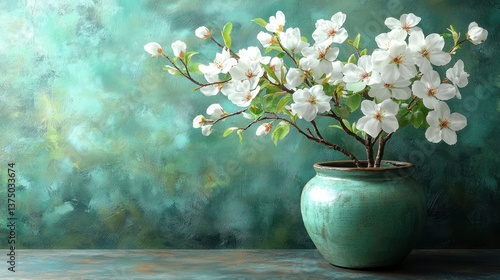 Wallpaper Mural Blooming spring branch in teal vase Torontodigital.ca