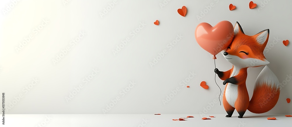 Naklejka premium Illustration of creature holding heart shaped object, with heart shapes in the background.