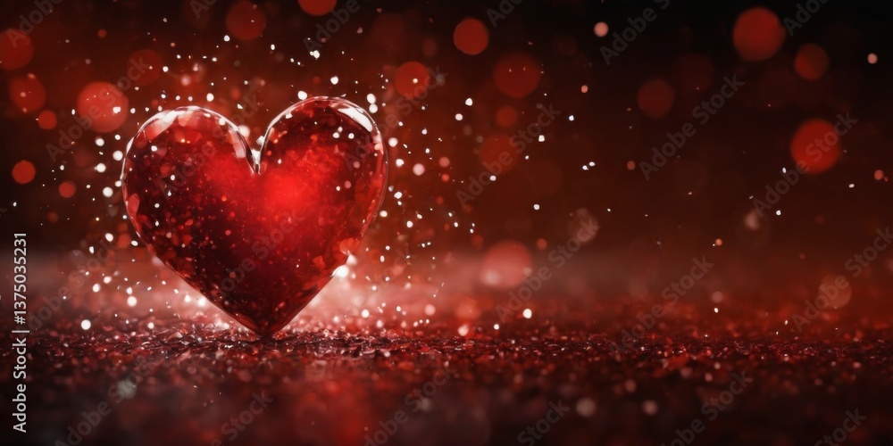 Romantic heart digital art piece with bokeh effect in red against dark background, symbolizing love and romance. Romantic heart digital art piece with bokeh effect in red against dark background, symbolizing love and romance.