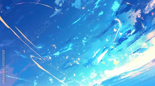 Abstract Blue Sky with Swirling Brushstrokes: A Dreamlike Digital Painting