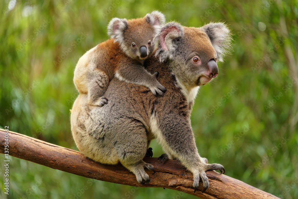 Obraz premium Adorable Koala Mother and Baby A Tender Moment in Australian Wildlife