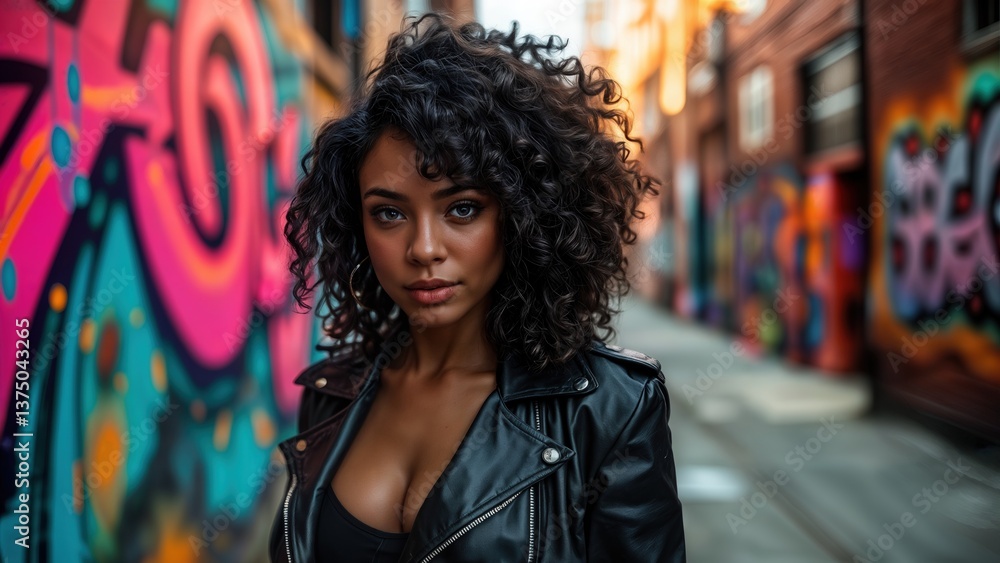 Naklejka premium Bold Vibes: Woman Against a Colorful Background