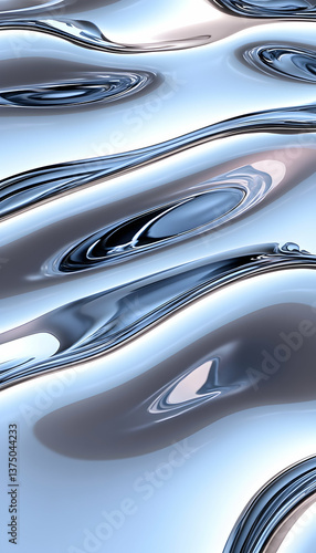 Wallpaper Mural Abstract image of flowing, reflective, metallic liquid with soft blue hues and gentle waves . AI generative Torontodigital.ca