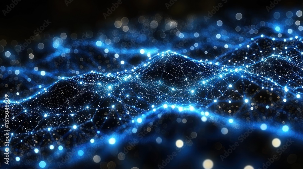Abstract Digital Landscape: Blue Network Glowing Waves Abstract Digital Landscape: Blue Network Glowing Waves