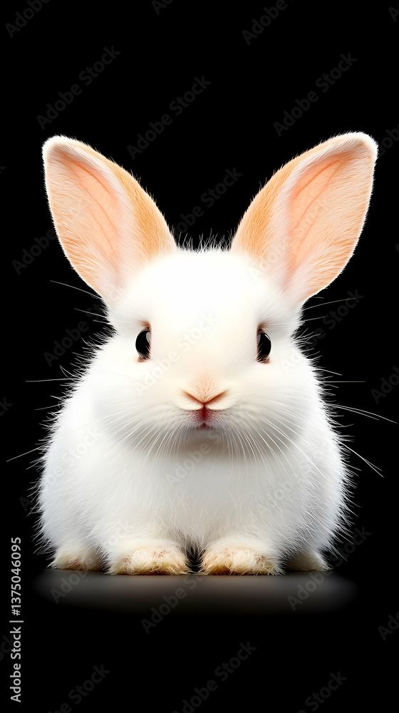 Obraz premium Adorable white bunny rabbit on black background . AI generative