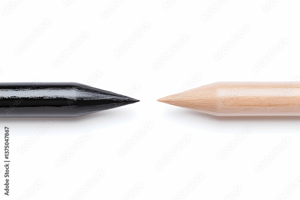 Obraz premium Close-up of a black and beige drawing pencil tips facing each other . AI generative