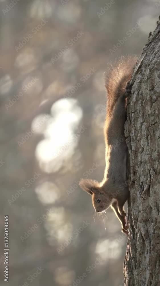 Squirrel running on tree trunk. Squirrel running on tree trunk.