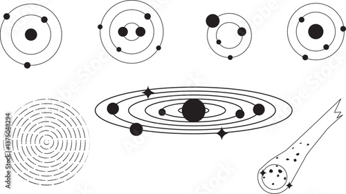Space Stars, Meteorites and Planets Line Art Set