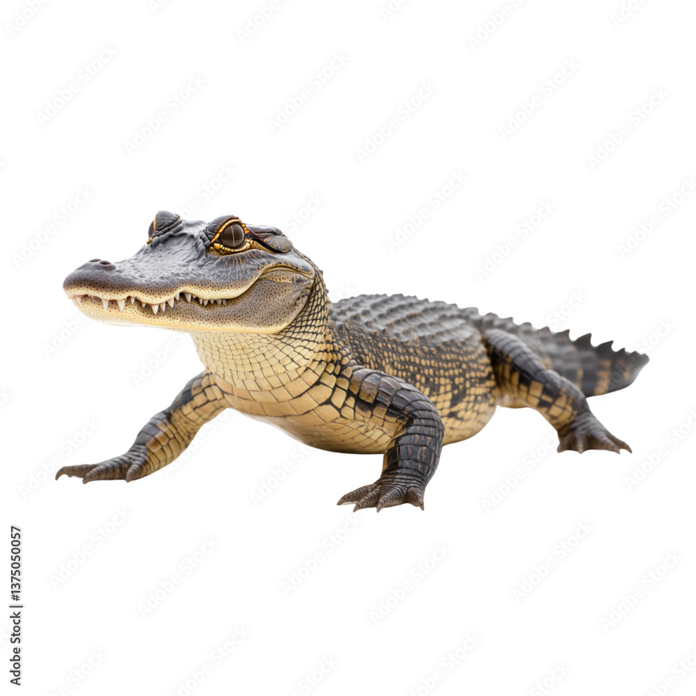 Naklejka premium Crocodile on white background, showcasing its detailed scales and features