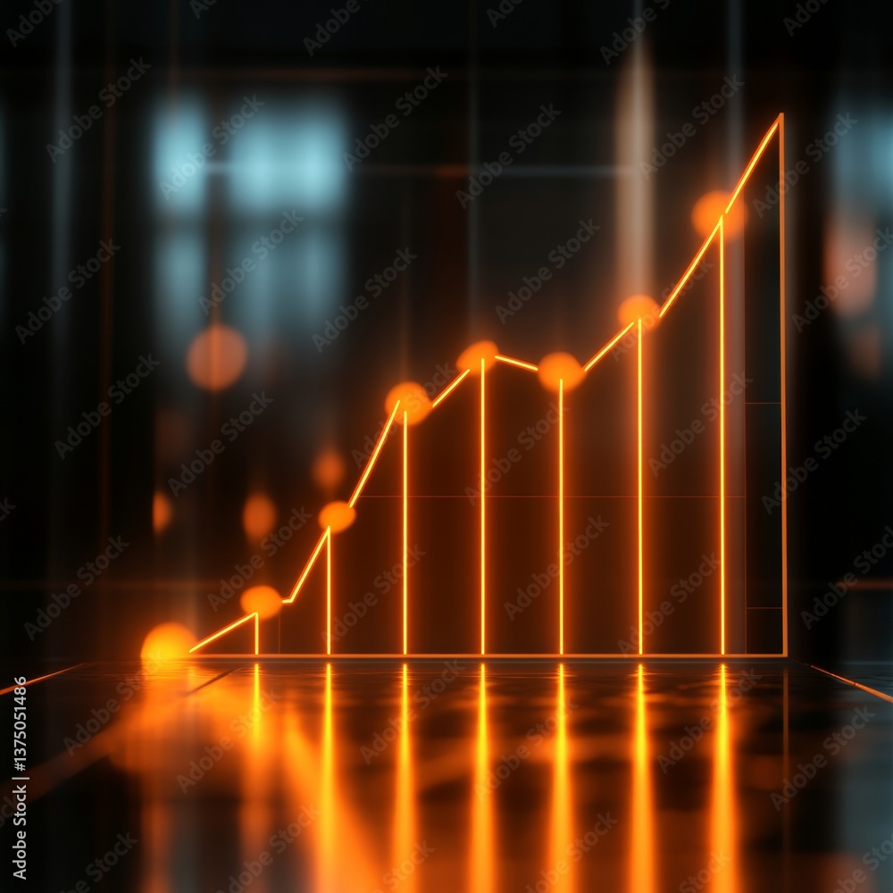 3D Render of an Upward Graph with Glowing Lines and Modern Aesthetic 3D Render of an Upward Graph with Glowing Lines and Modern Aesthetic