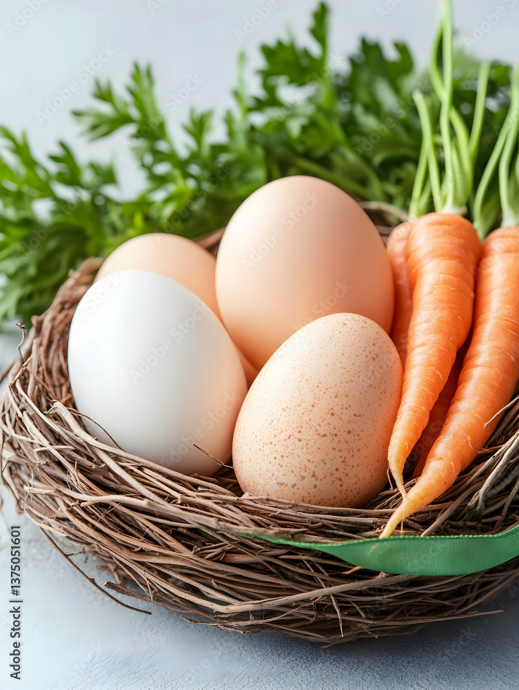 Eggs and carrots in a bird's nest . AI generative Eggs and carrots in a bird's nest . AI generative