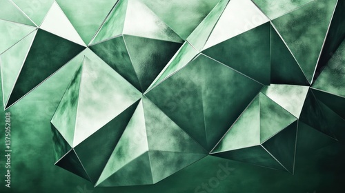 Emerald Green Geometric Abstract: A Stunning Low Poly 3D Render