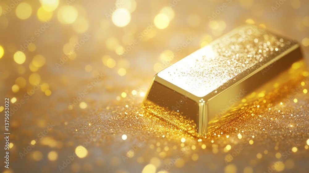 Shimmering Floating Gold Bar Surrounded by Soft Golden Sparkles Shimmering Floating Gold Bar Surrounded by Soft Golden Sparkles