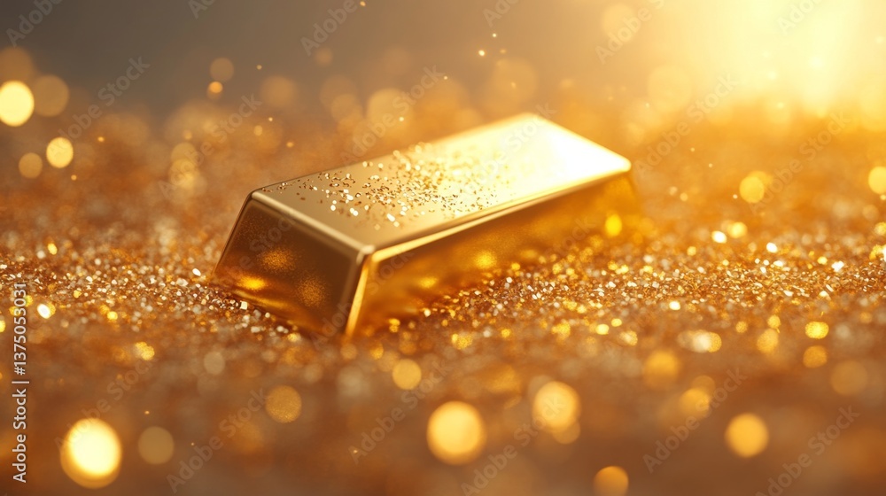 Floating Gold Bar Surrounded by Soft Golden Sparkles and Light Floating Gold Bar Surrounded by Soft Golden Sparkles and Light